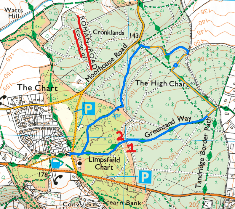 OS map showing course of Roman Road
