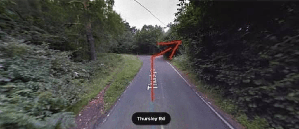 Streetmaps image with a red arrow showing where to turn for the car park